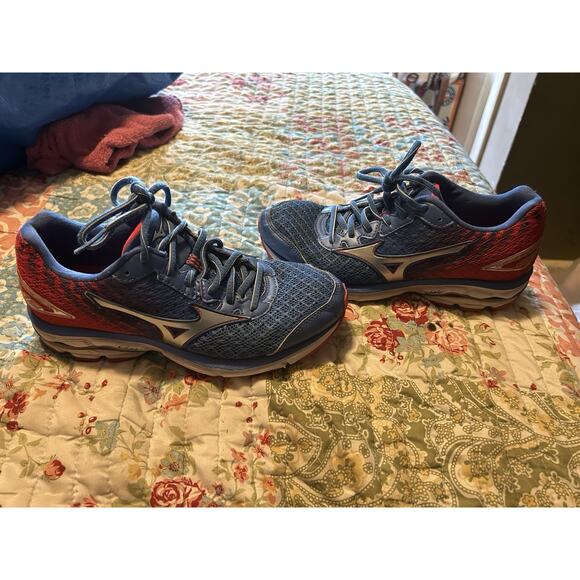 Mizuno Volleyball Wave Rider 19 Blue Pink Trail Running Shoes Women's 6.5 - Picture 1 of 8